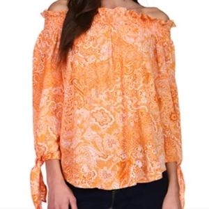 Michael Kors orange Paisley off-the-shoulder top